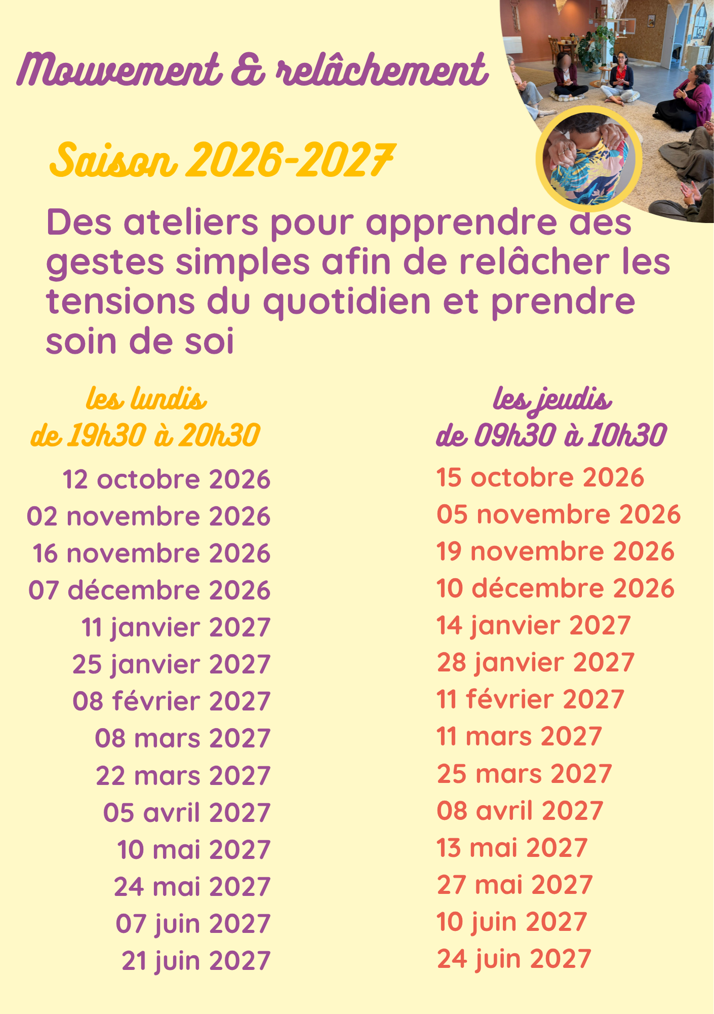 liste d edate de mouvement et relâchement